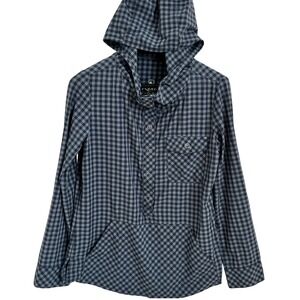 Kuhl Kids Long Sleeve Button Front‎ Hood Snap Closure Pocket XS 5/6 Gingham Blue